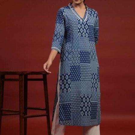 Women's Rayon Printed Straight Kurti With Pant Set